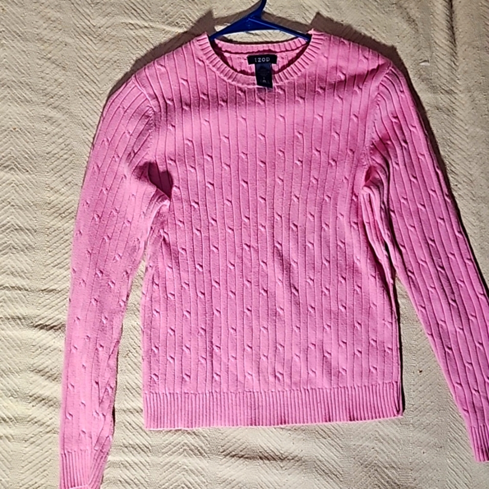 Izod NWT Womens Sz XS Sweater Crew Neck Mini Cable Knit Cotton Long Sleeve Pink